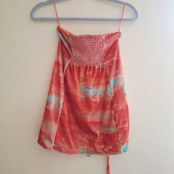 Free People Velvet Tie Dye Cinch Tie Strapless Top Babydoll Sz XS - Picture 3 of 8